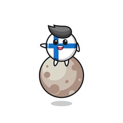 illustration of finland flag badge cartoon sitting on the moon