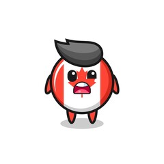 the shocked face of the cute canada flag badge mascot