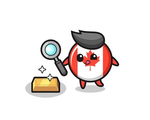 canada flag badge character is checking the authenticity of the gold bullion