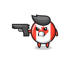 the cute canada flag badge character shoot with a gun