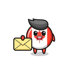 cartoon illustration of canada flag badge holding a yellow letter