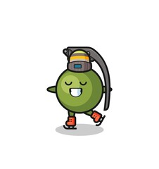 Obraz premium grenade cartoon as an ice skating player doing perform