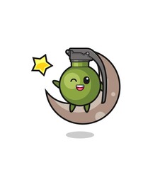 illustration of grenade cartoon sitting on the half moon