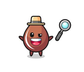 illustration of the chocolate drop mascot as a detective who manages to solve a case