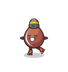 chocolate drop cartoon as an ice skating player doing perform