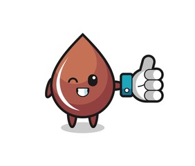 cute chocolate drop with social media thumbs up symbol