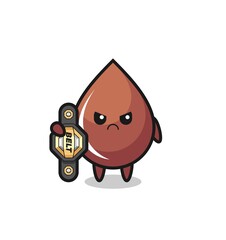chocolate drop mascot character as a MMA fighter with the champion belt