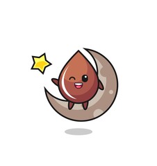 illustration of chocolate drop cartoon sitting on the half moon