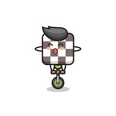 The cute chess board character is riding a circus bike