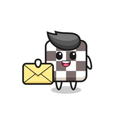 cartoon illustration of chess board holding a yellow letter