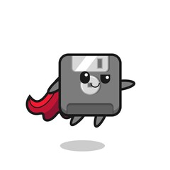 cute floppy disk superhero character is flying