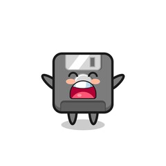 cute floppy disk mascot with a yawn expression