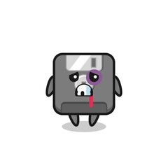 injured floppy disk character with a bruised face