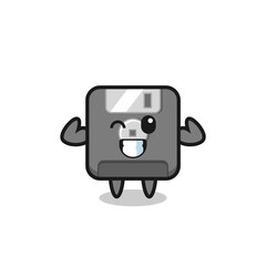 the muscular floppy disk character is posing showing his muscles