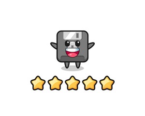 the illustration of customer best rating, floppy disk cute character with 5 stars
