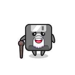 cute floppy disk grandpa is holding a stick