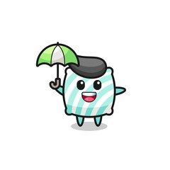 cute pillow illustration holding an umbrella