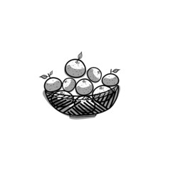 Hand drawn illustration of oranges in a basket in simple drawing 