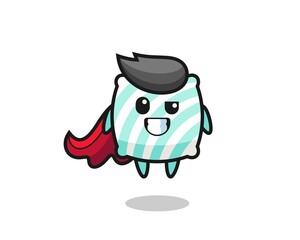 the cute pillow character as a flying superhero