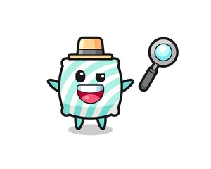 illustration of the pillow mascot as a detective who manages to solve a case