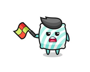 pillow cartoon as the line judge hold the flag up at a 45 degree angle