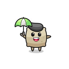 cute sack illustration holding an umbrella