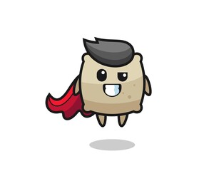 the cute sack character as a flying superhero