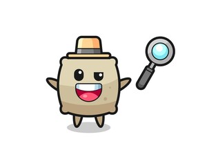 illustration of the sack mascot as a detective who manages to solve a case