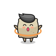 Obraz premium cute sack cartoon is playing hula hoop