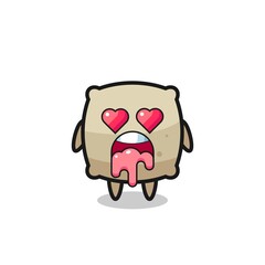 the falling in love expression of a cute sack with heart shaped eyes