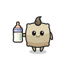baby sack cartoon character with milk bottle
