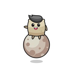 illustration of sack cartoon sitting on the moon