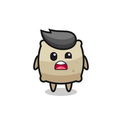 the shocked face of the cute sack mascot