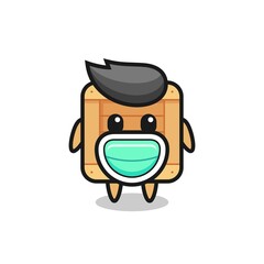 cute wooden box cartoon wearing a mask