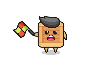 Obraz premium wooden box cartoon as the line judge hold the flag up at a 45 degree angle