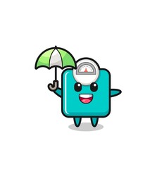 cute weight scale illustration holding an umbrella