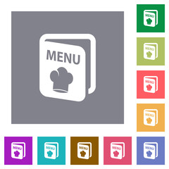 Menu with chef hat square flat icons