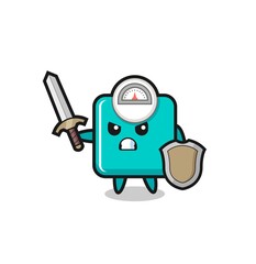 cute weight scale soldier fighting with sword and shield