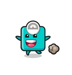 the happy weight scale cartoon with running pose