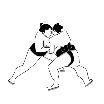 Hand drawn illustration of the Japanese national sports sumo wrestler in simple icon drawing