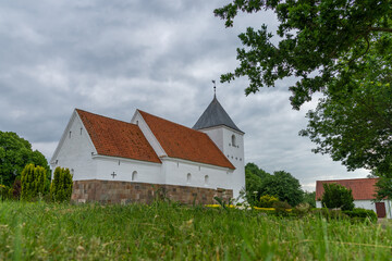 Fototapeta na wymiar Orridslev Church was built in Romanesque times around year 1100