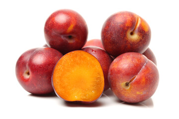 Fototapeta na wymiar Plums plum prunes prune fresh fruit on white background