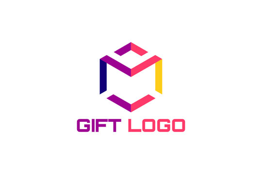 Ribbon pattern vector logo element with an illustration of an arrow and the initials "M" forming a letter envelope and a gift box. Usable for courier and general delivery logo.