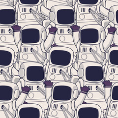 Funny white astronauts seamless pattern