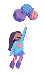 Girl with planet balloons vector illustration