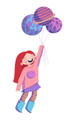 Girl with planet balloons vector illustration
