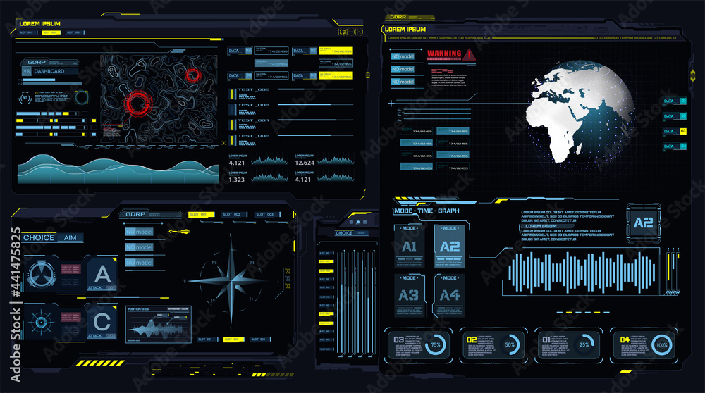 Fototapete futuristic dashboard hud interface. future frame hologram ui infographic, interactive globe (earth) 