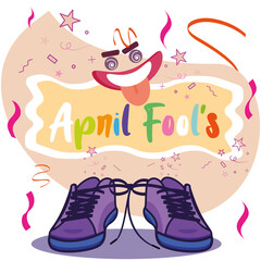 April fools poster Funny face and tied shoes prank