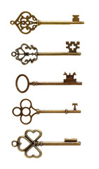 old brass key against a white background