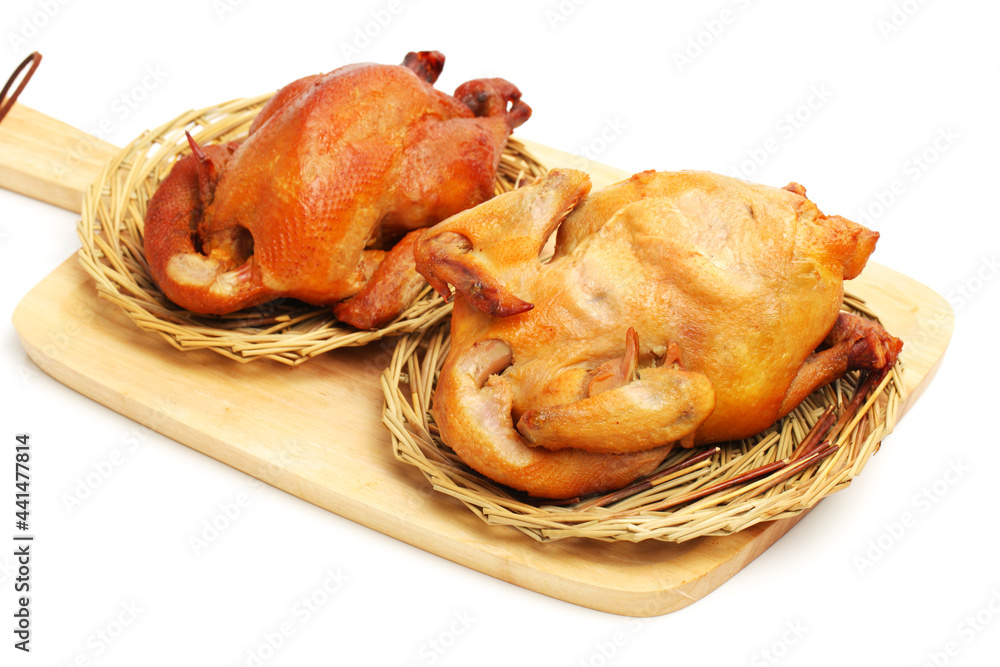 Wall mural roast chicken on white background.